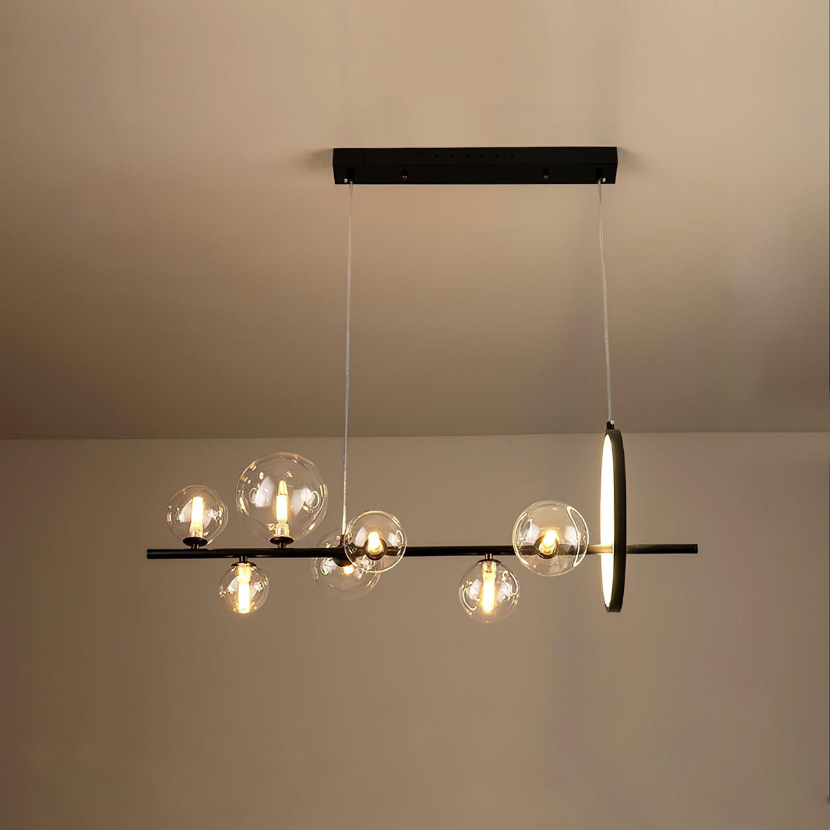 Edvane lysekrone i glas, bobler, nordisk sort LED