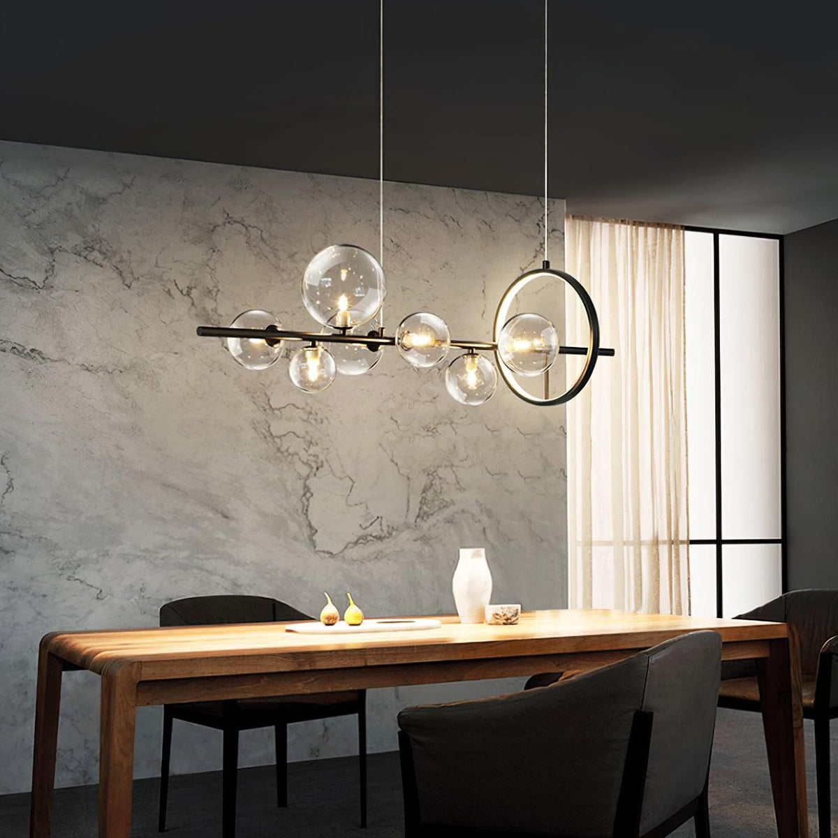Edvane lysekrone i glas, bobler, nordisk sort LED