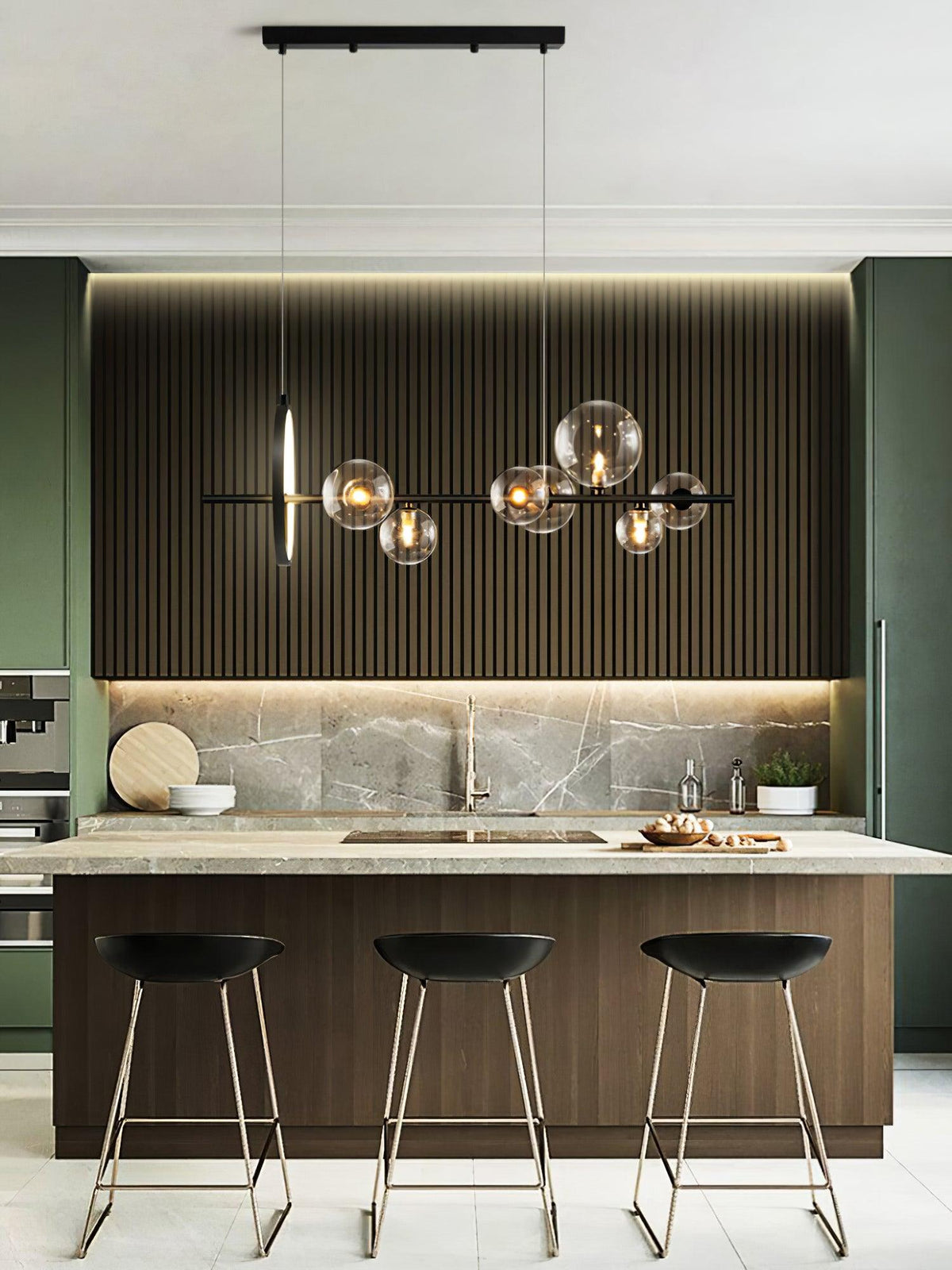Edvane lysekrone i glas, bobler, nordisk sort LED