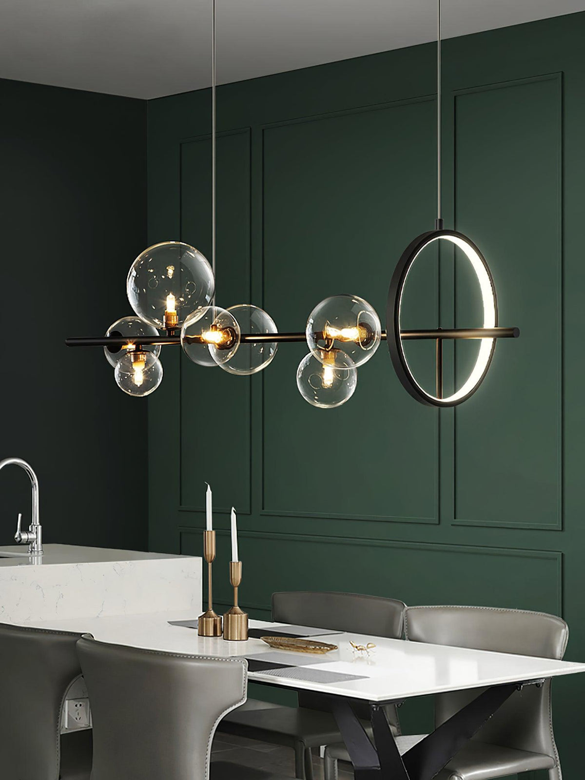 Edvane lysekrone i glas, bobler, nordisk sort LED