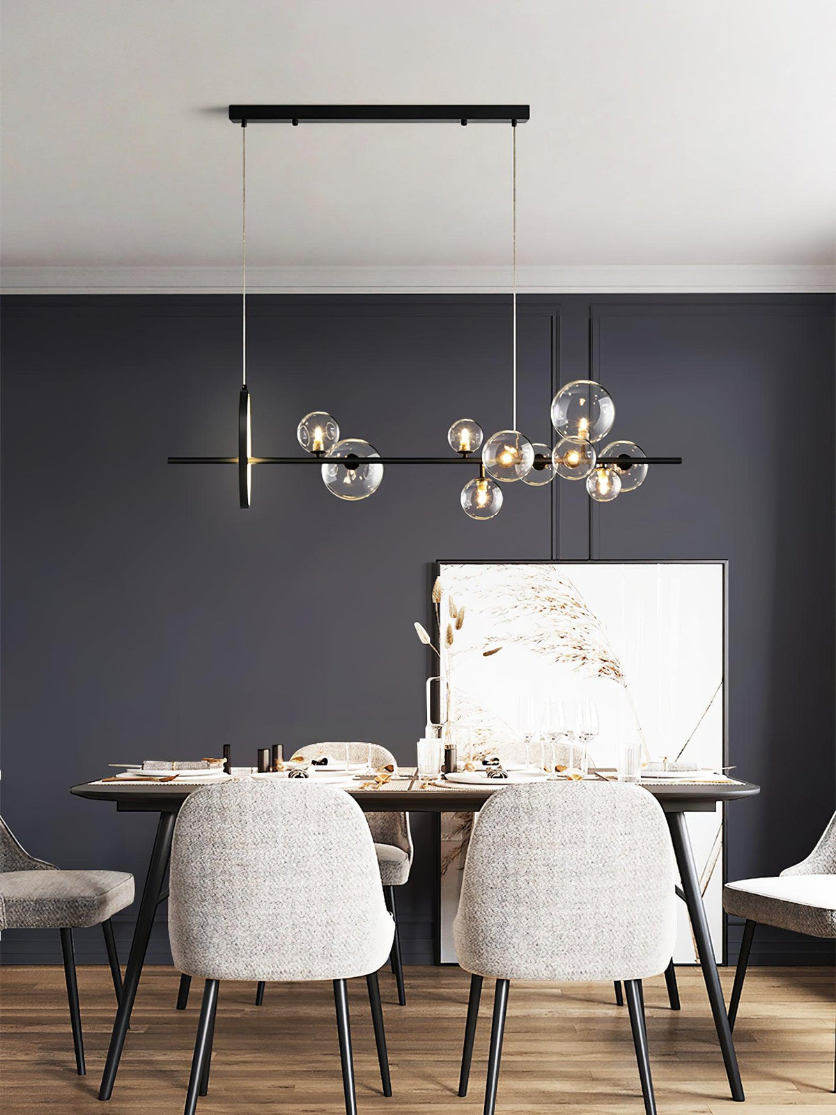 Edvane lysekrone i glas, bobler, nordisk sort LED