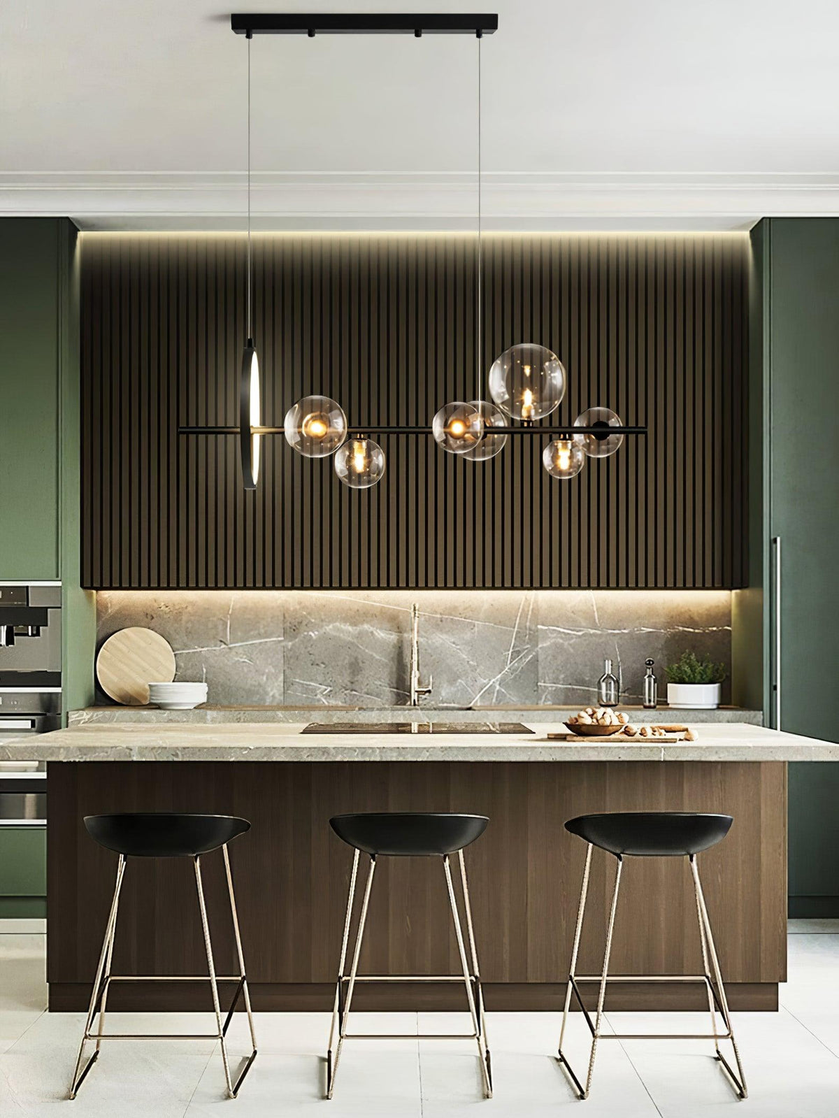 Edvane lysekrone i glas, bobler, nordisk sort LED