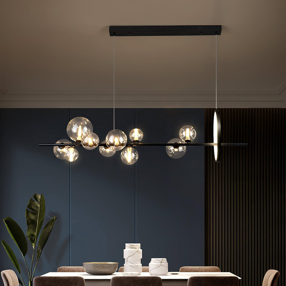 Edvane lysekrone i glas, bobler, nordisk sort LED