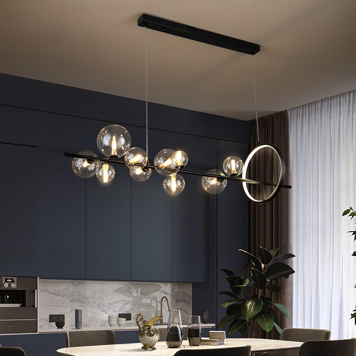 Edvane lysekrone i glas, bobler, nordisk sort LED