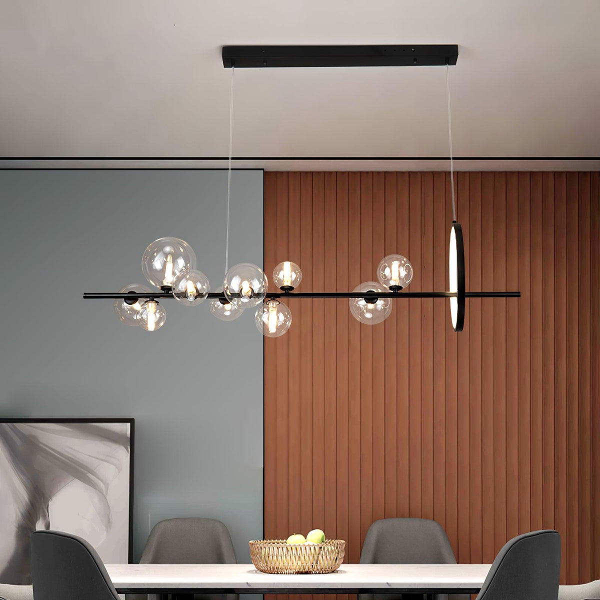 Edvane lysekrone i glas, bobler, nordisk sort LED