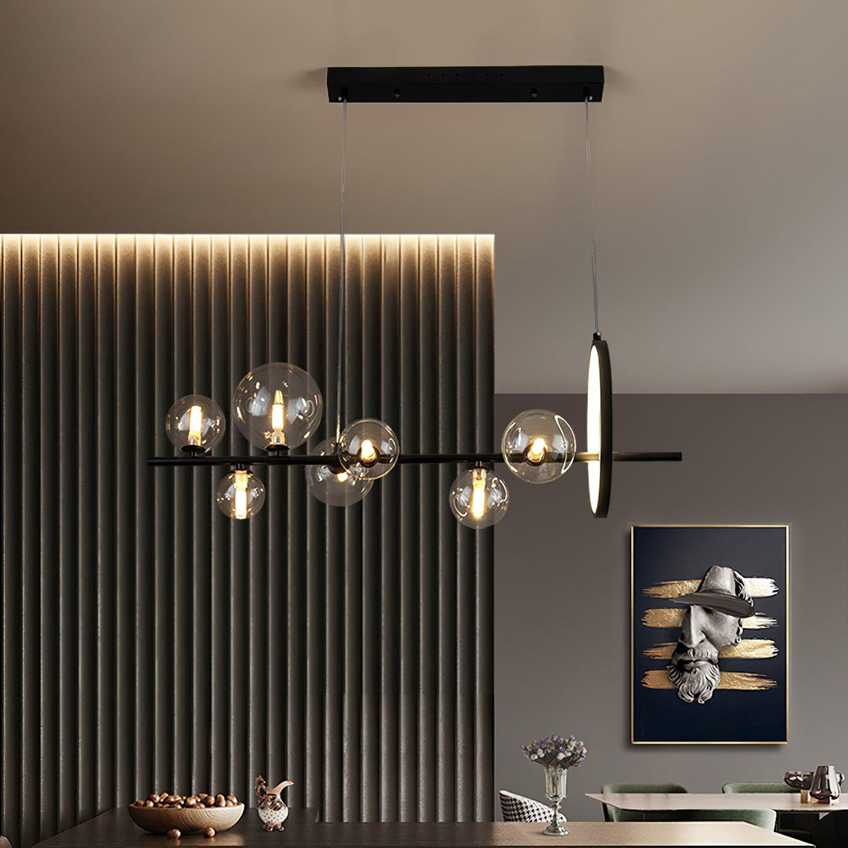 Edvane lysekrone i glas, bobler, nordisk sort LED