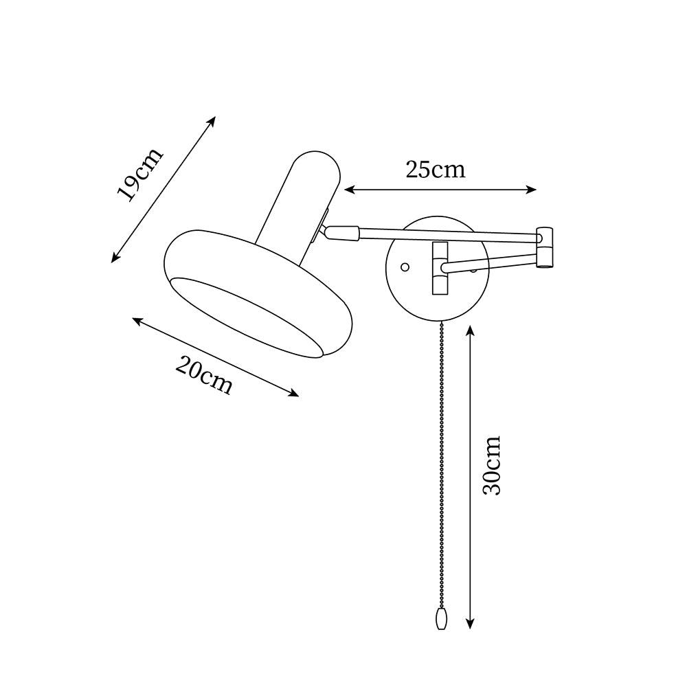 Vägglampa med svängbar arm, rundad skärm och dragkedja, modern retrostil