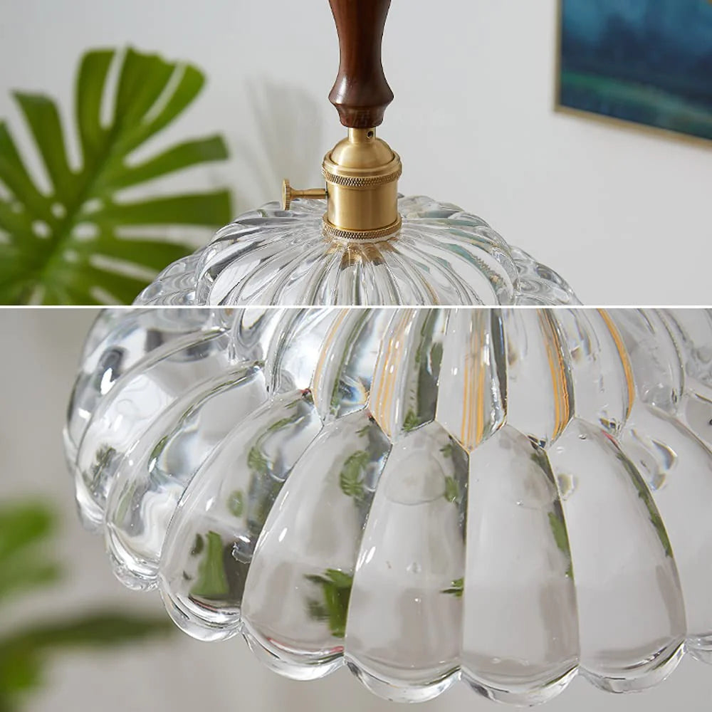 Valentina moderne LED-pendellampe i metal og glas med træhåndtag, soveværelse