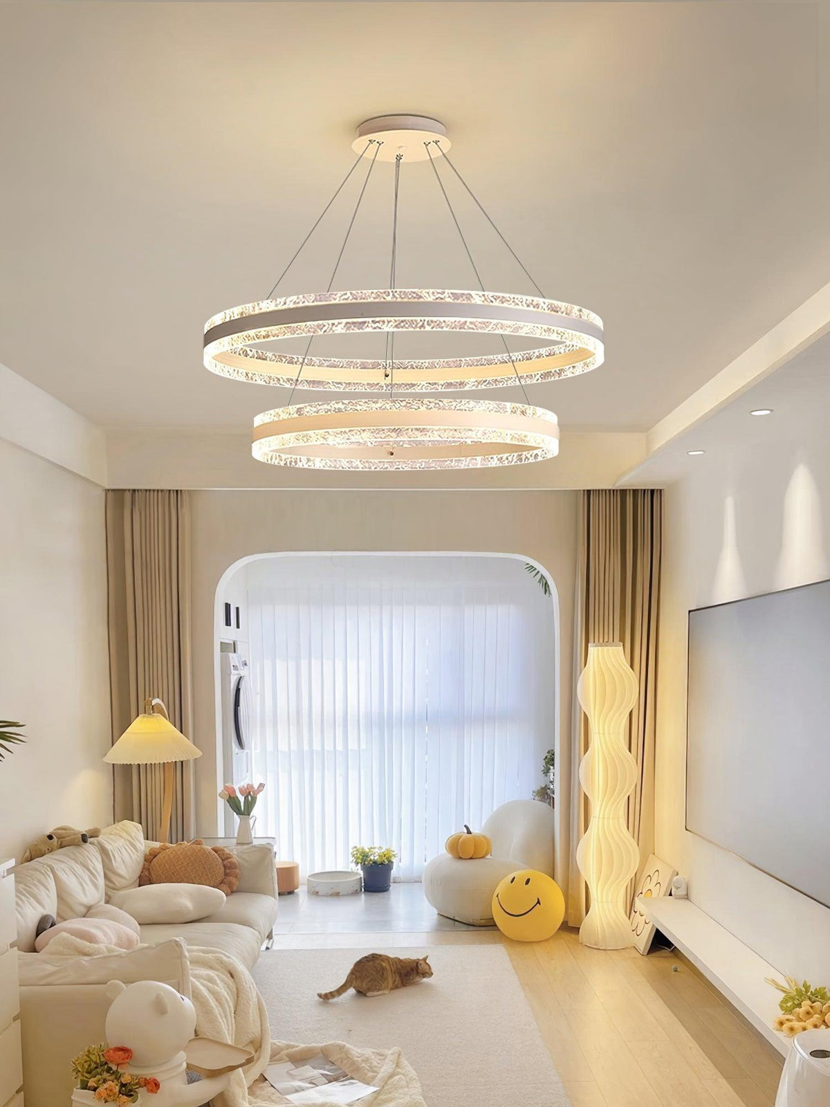 Aroxen Moderne LED-pendellampe med dobbelte cirkelringe