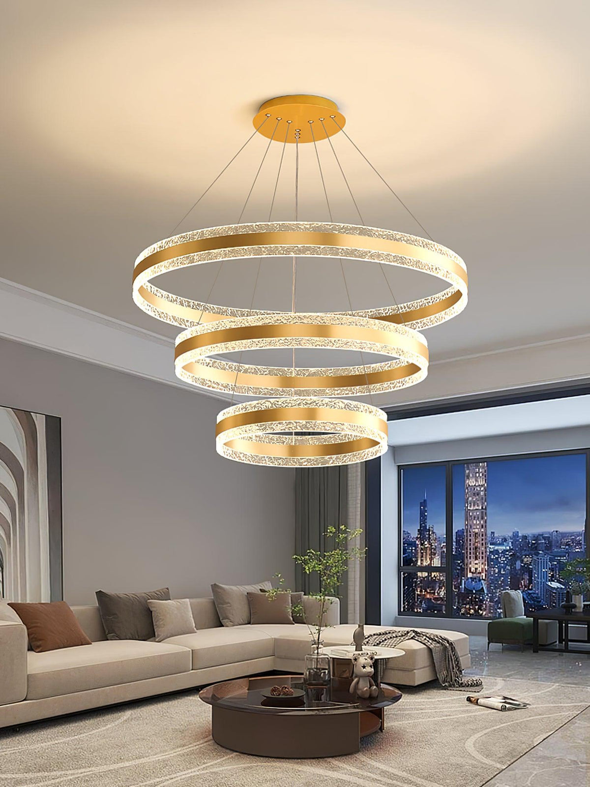 Aroxen Moderne LED-pendellampe med dobbelte cirkelringe