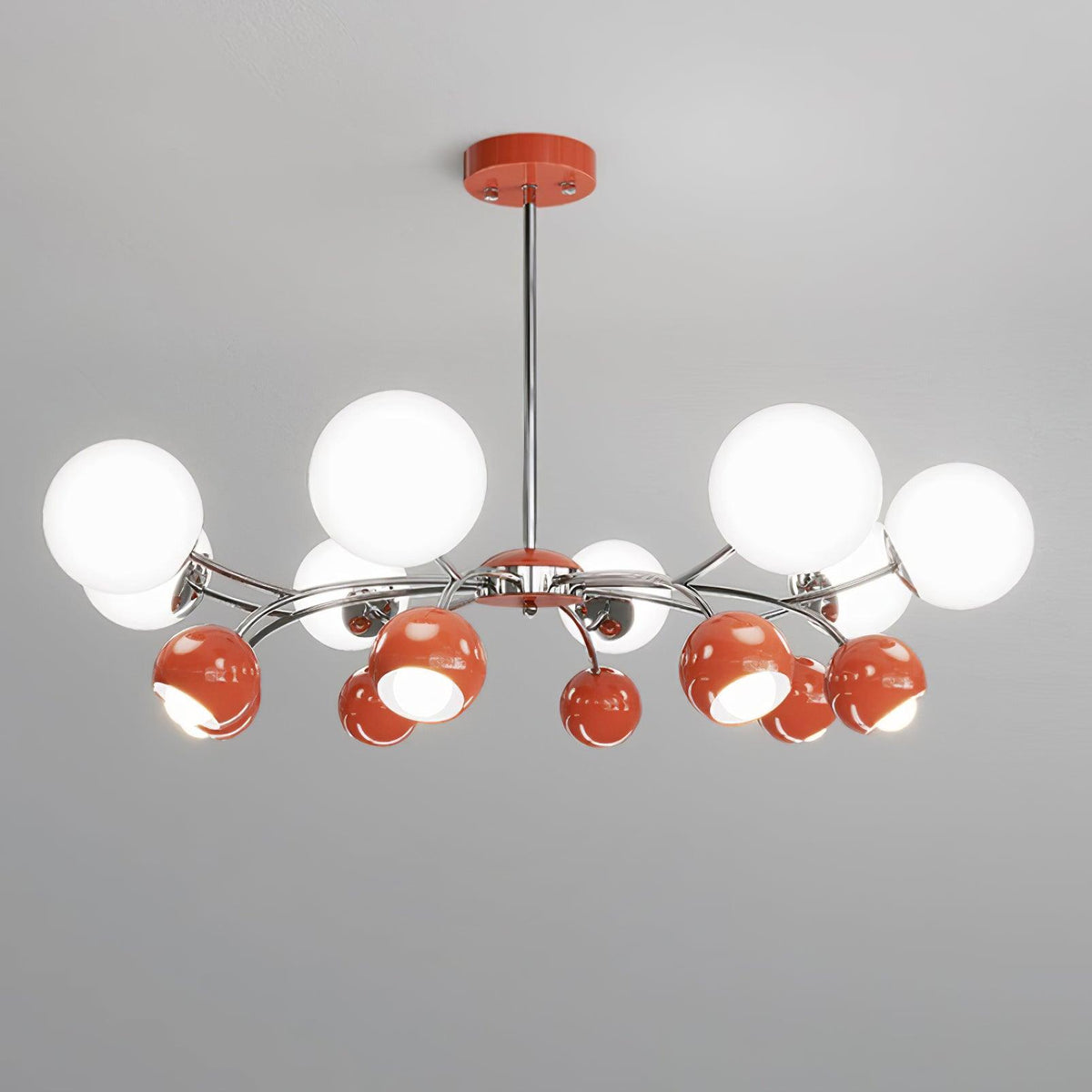 Eloria lysekrone med glaskuppel og kronbladsdesign, minimalistisk stemningsbelysning