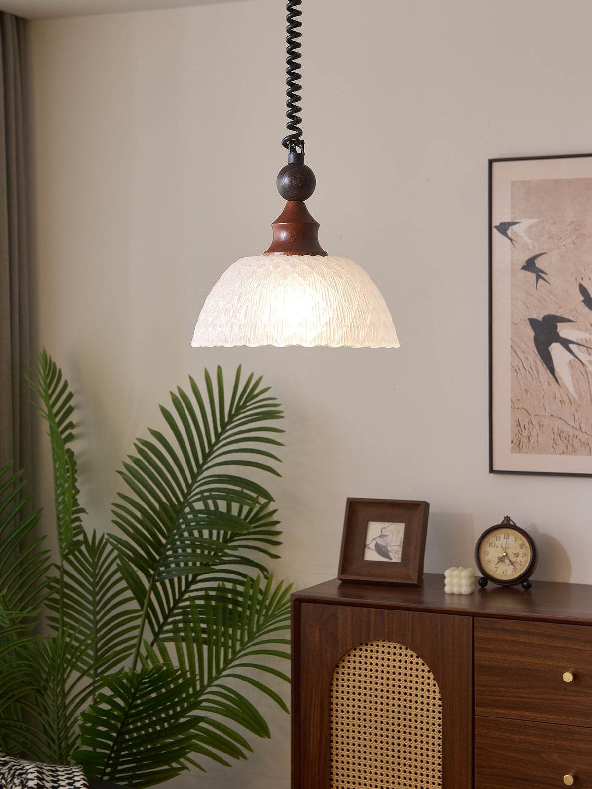 Nydoreth elegant vintage kunstnerisk pendellampe i træ