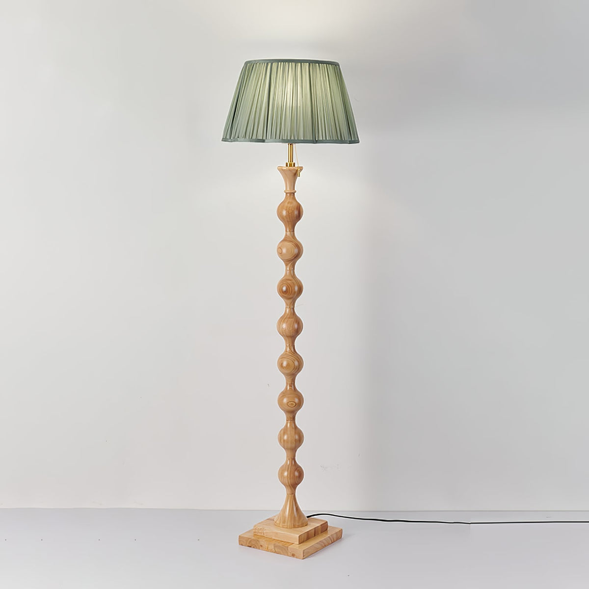 Celon vintage-gulvlampe i træ og stof