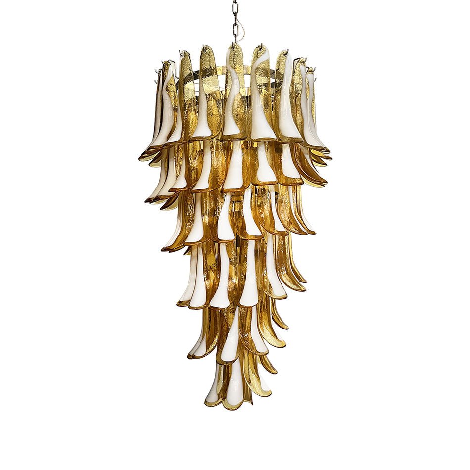 Lumenaine lysekrone med ravfarvede og hvide spiralformede Murano-glasblade