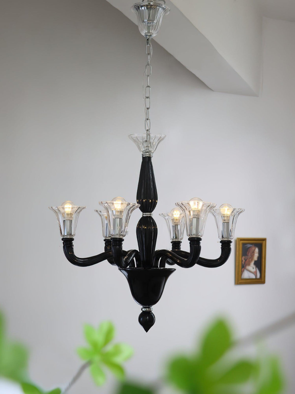 Candeeiro de teto Silten Preto Murano Braço para velas Vidro Clássico