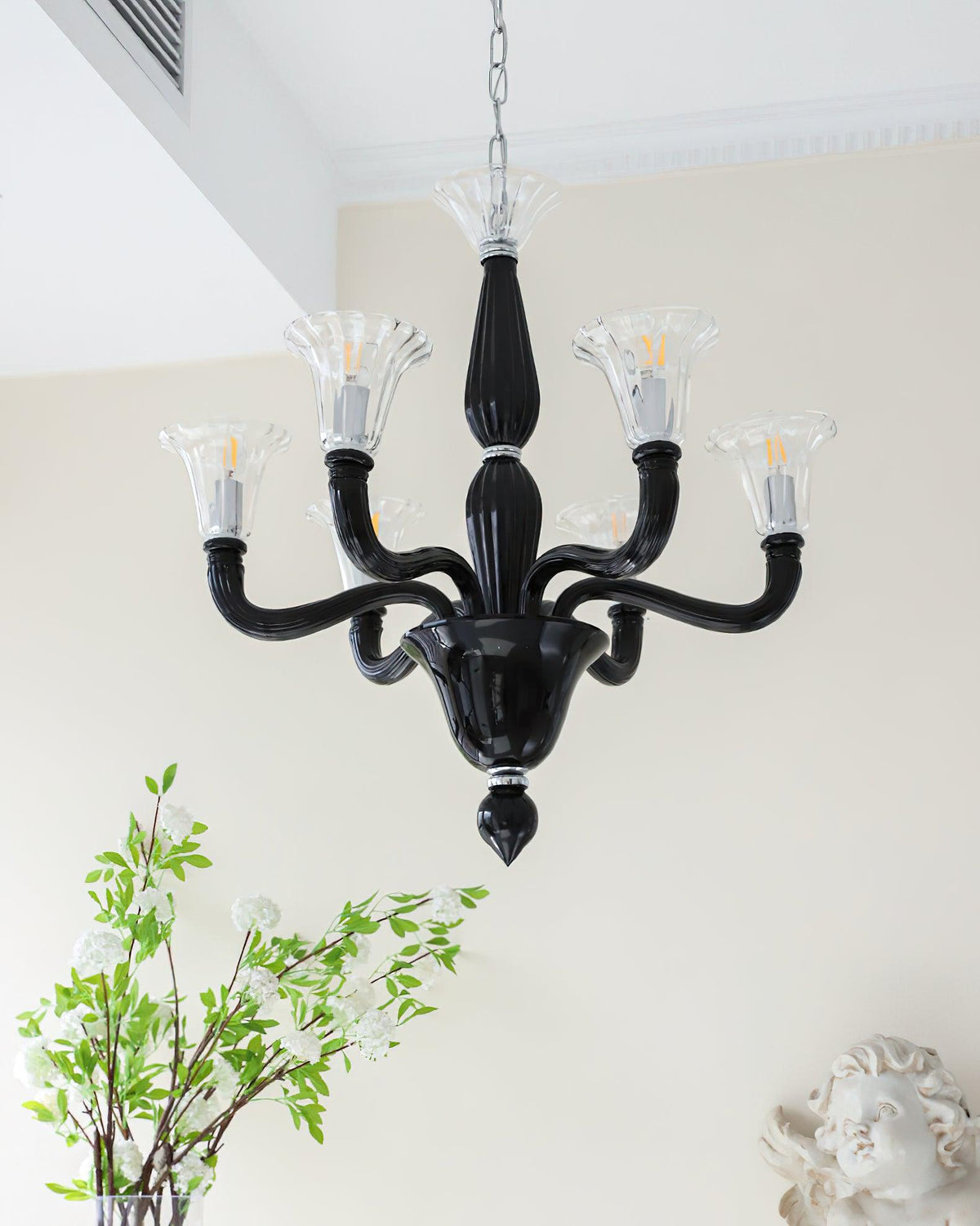 Candeeiro de teto Silten Preto Murano Braço para velas Vidro Clássico