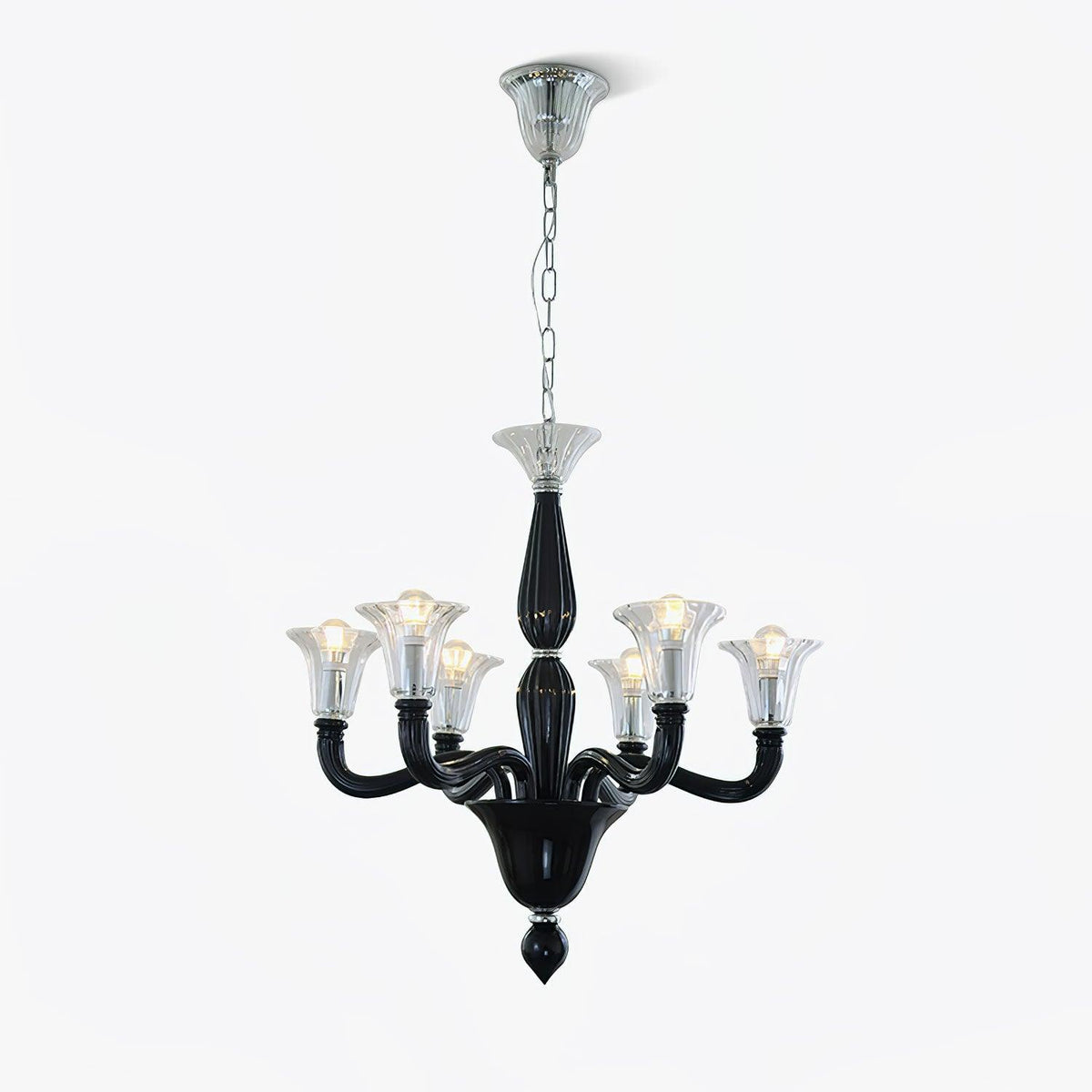 Candeeiro de teto Silten Preto Murano Braço para velas Vidro Clássico