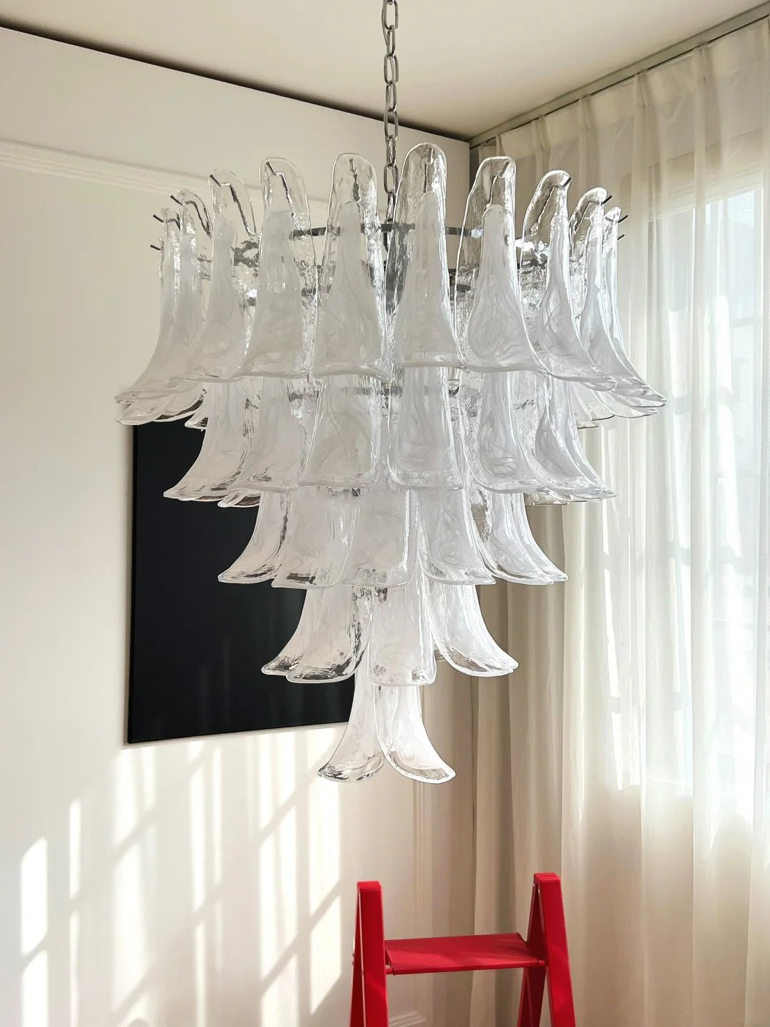 Candeeiro de teto Eiroian em vidro Murano transparente com pétalas vintage