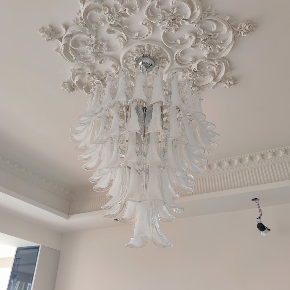 Candeeiro de teto Eiroian em vidro Murano transparente com pétalas vintage