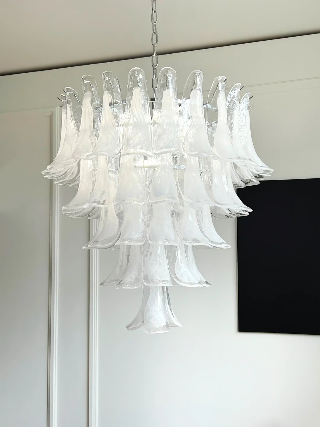 Candeeiro de teto Eiroian em vidro Murano transparente com pétalas vintage