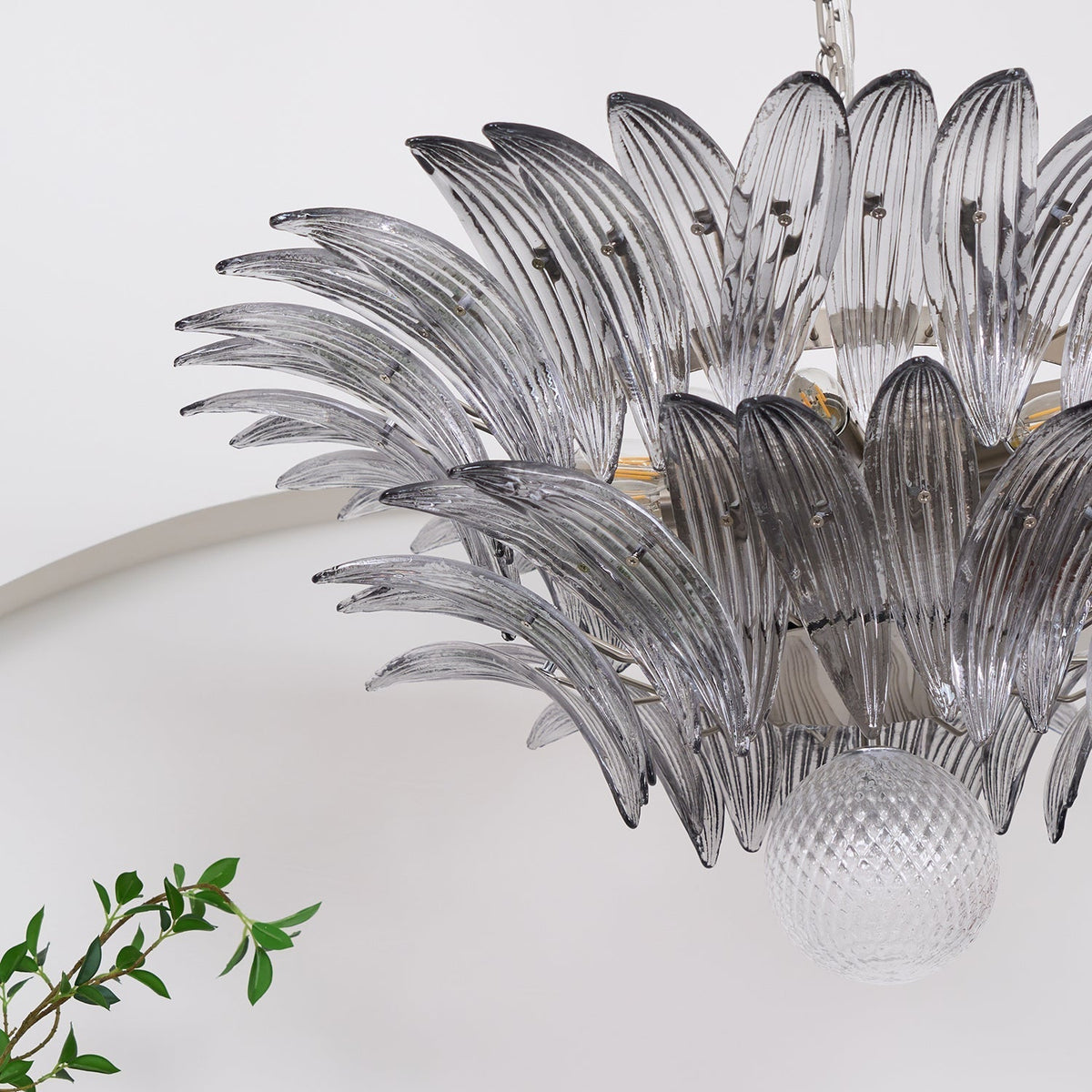 Candelabro Liororira com folha palmeta em vidro Murano transparente, em camadas