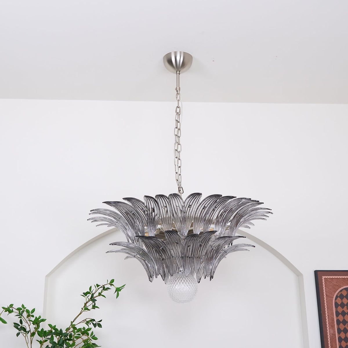 Candelabro Liororira com folha palmeta em vidro Murano transparente, em camadas