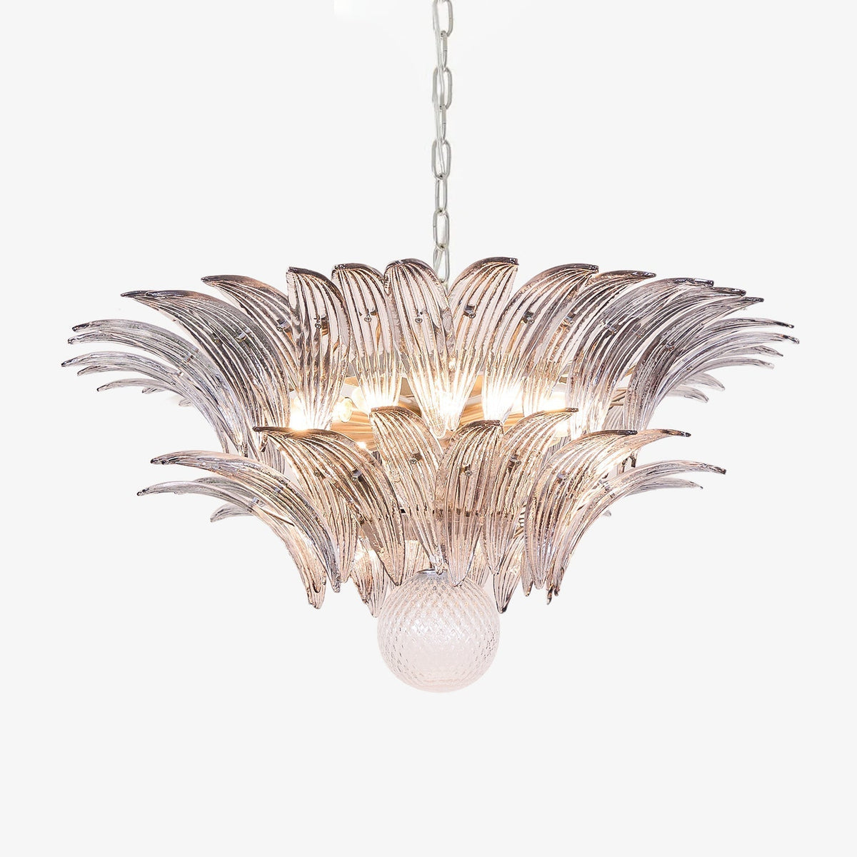 Candelabro Liororira com folha palmeta em vidro Murano transparente, em camadas