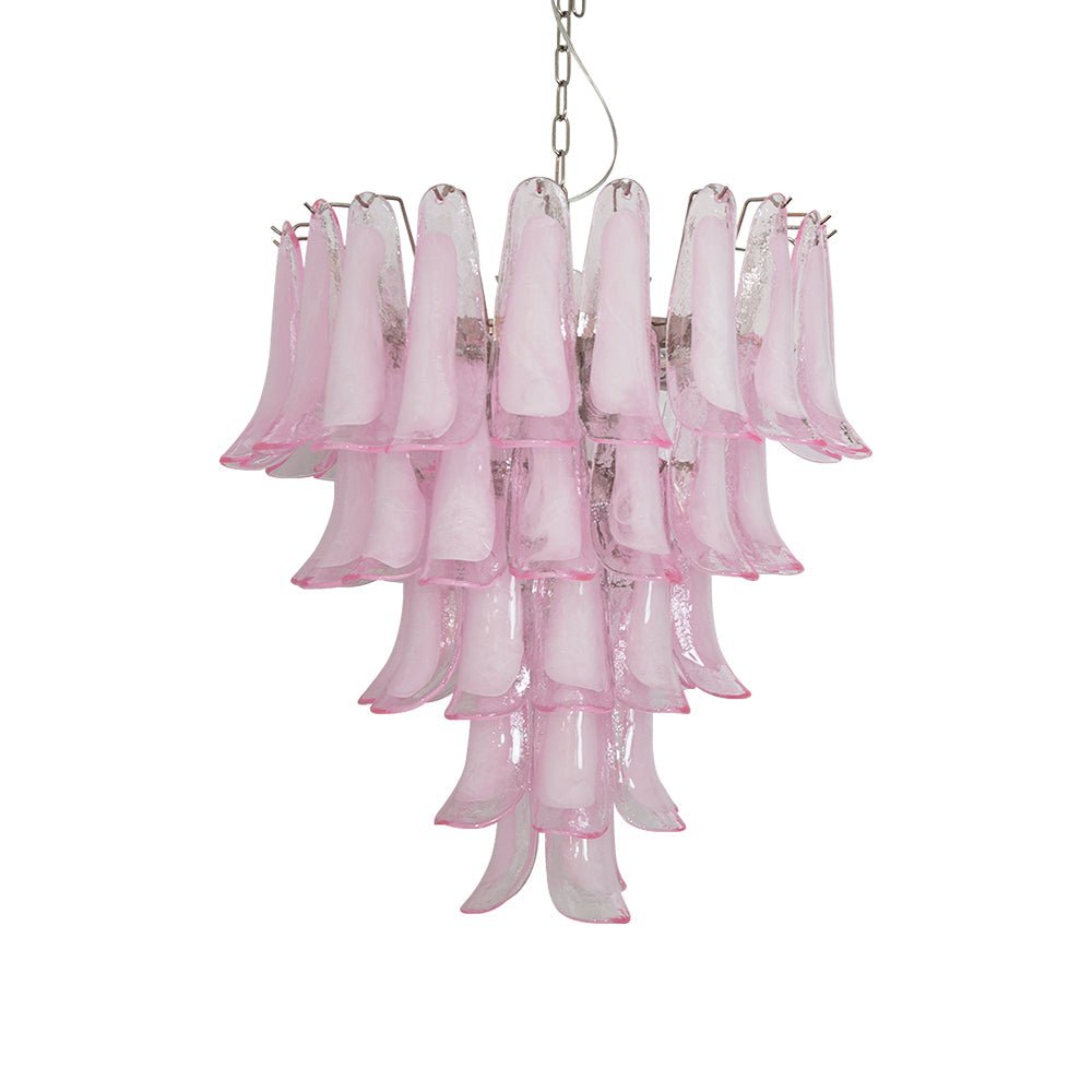 Velorira kristallkrona med rosa kronblad av Muranoglas och kaskad