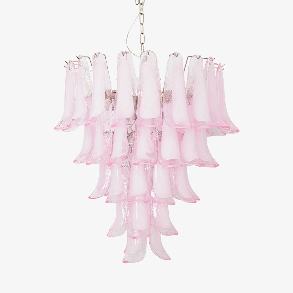 Velorira kristallkrona med rosa kronblad av Muranoglas och kaskad