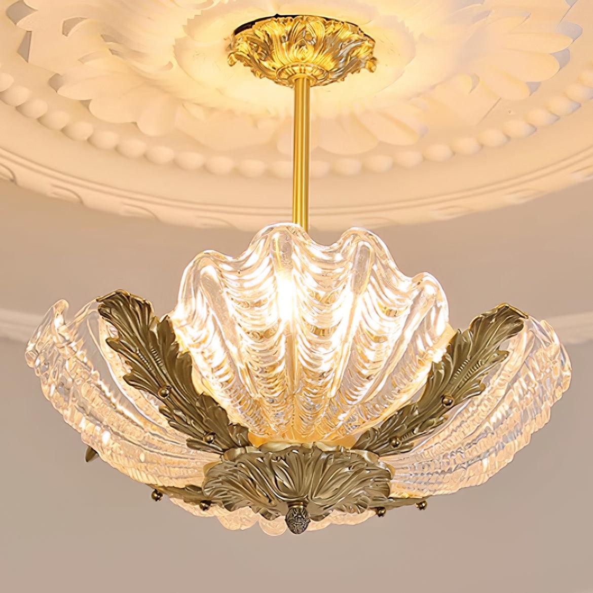 Murano Pendant Lamp Pink Shell Brass Baroque