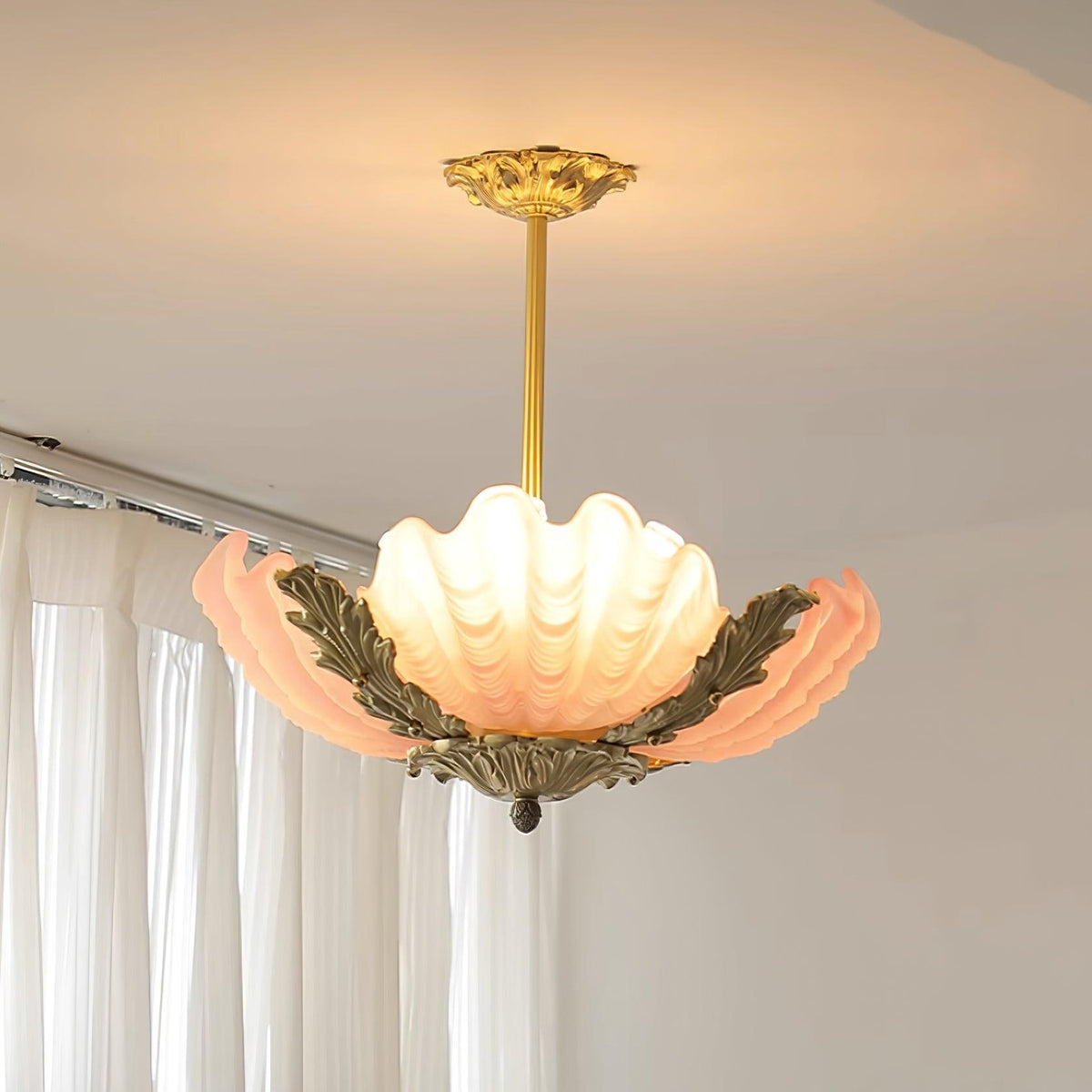 Murano Pendant Lamp Pink Shell Brass Baroque