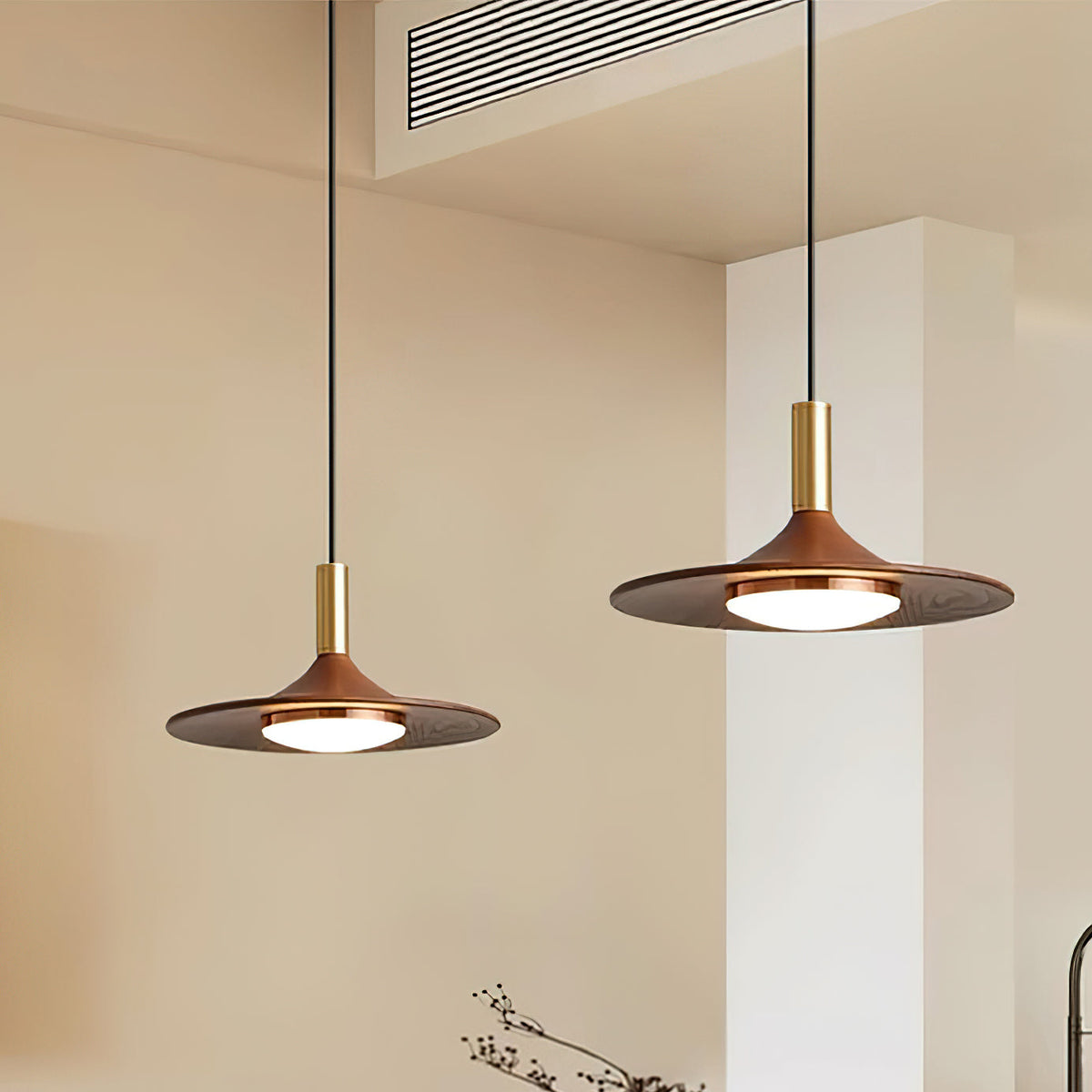 Kaelin pendellampe, hatformet træ, mid-century