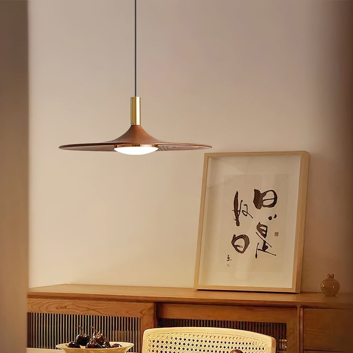 Kaelin pendellampe, hatformet træ, mid-century