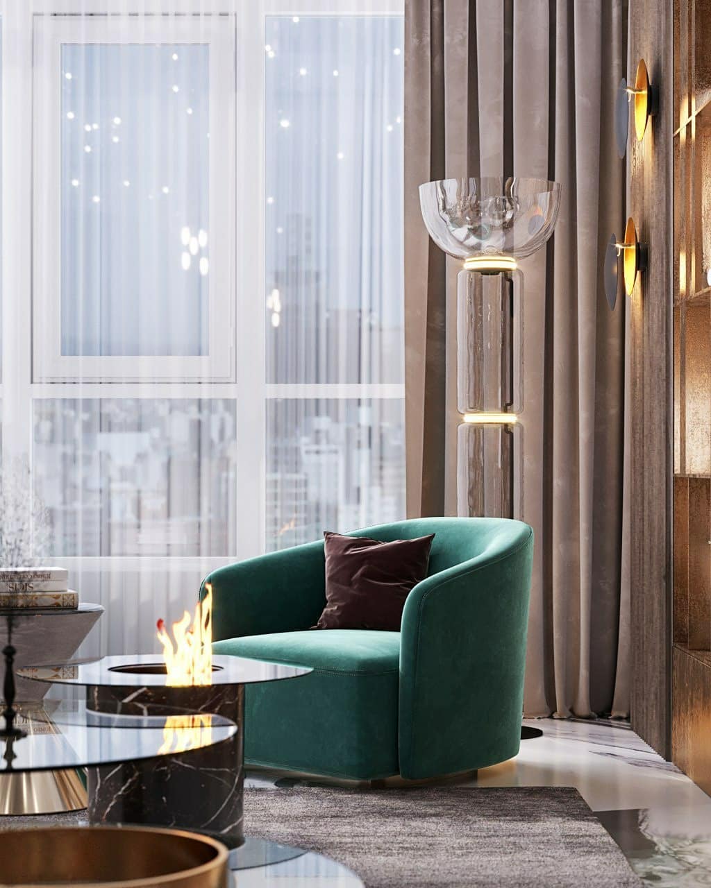 Cyrilys golvlampa i bambu och glas