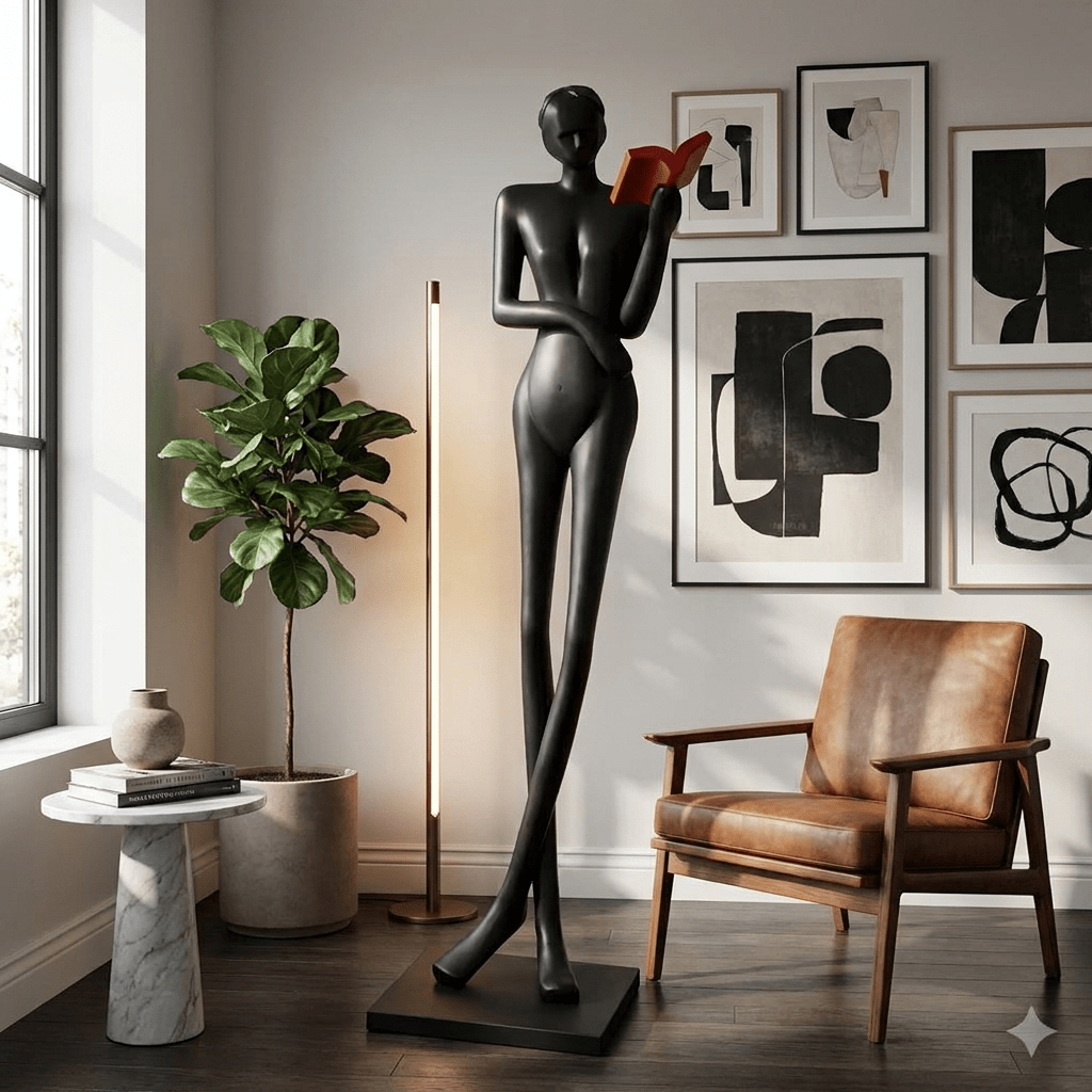 Noir Muse-skulptur för läsning
