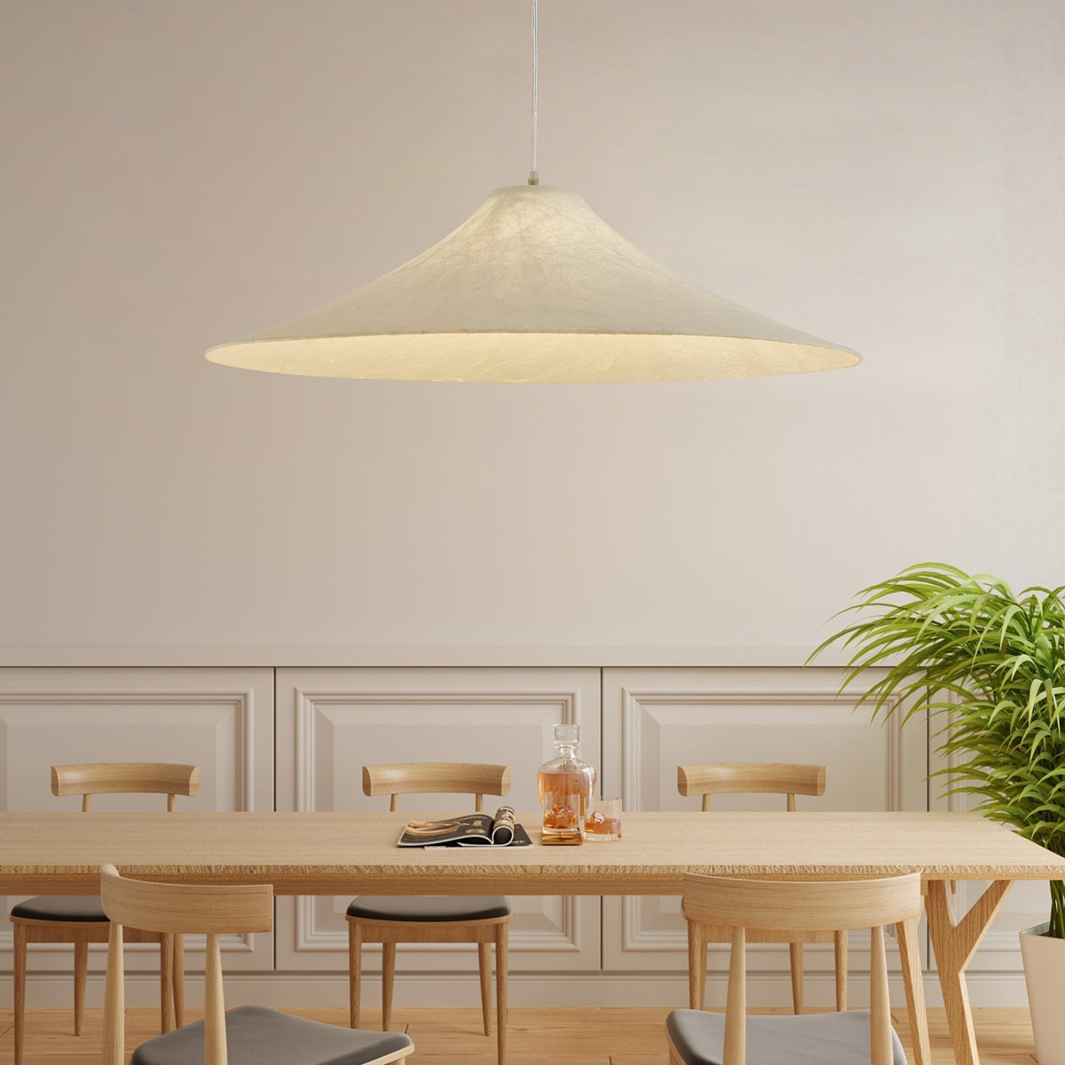 Candeeiro suspenso moderno, minimalista e natural de formato plano Abbotswell