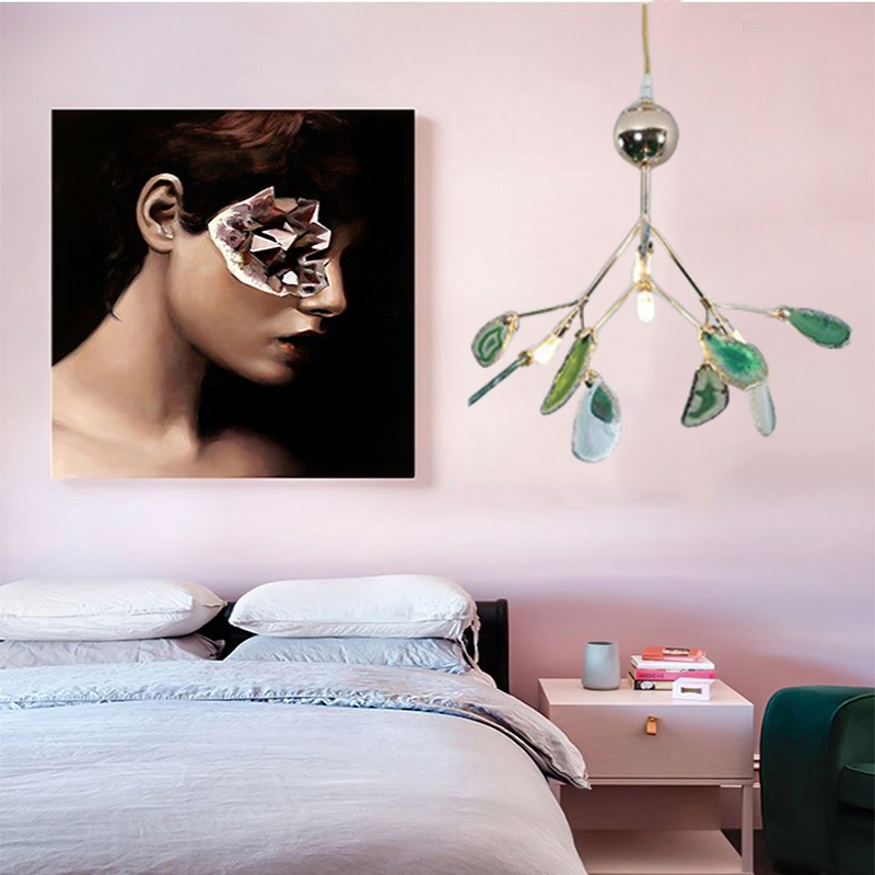 Candeeiro de teto Aria criativo em ágata colorida, para quarto/sala de estar