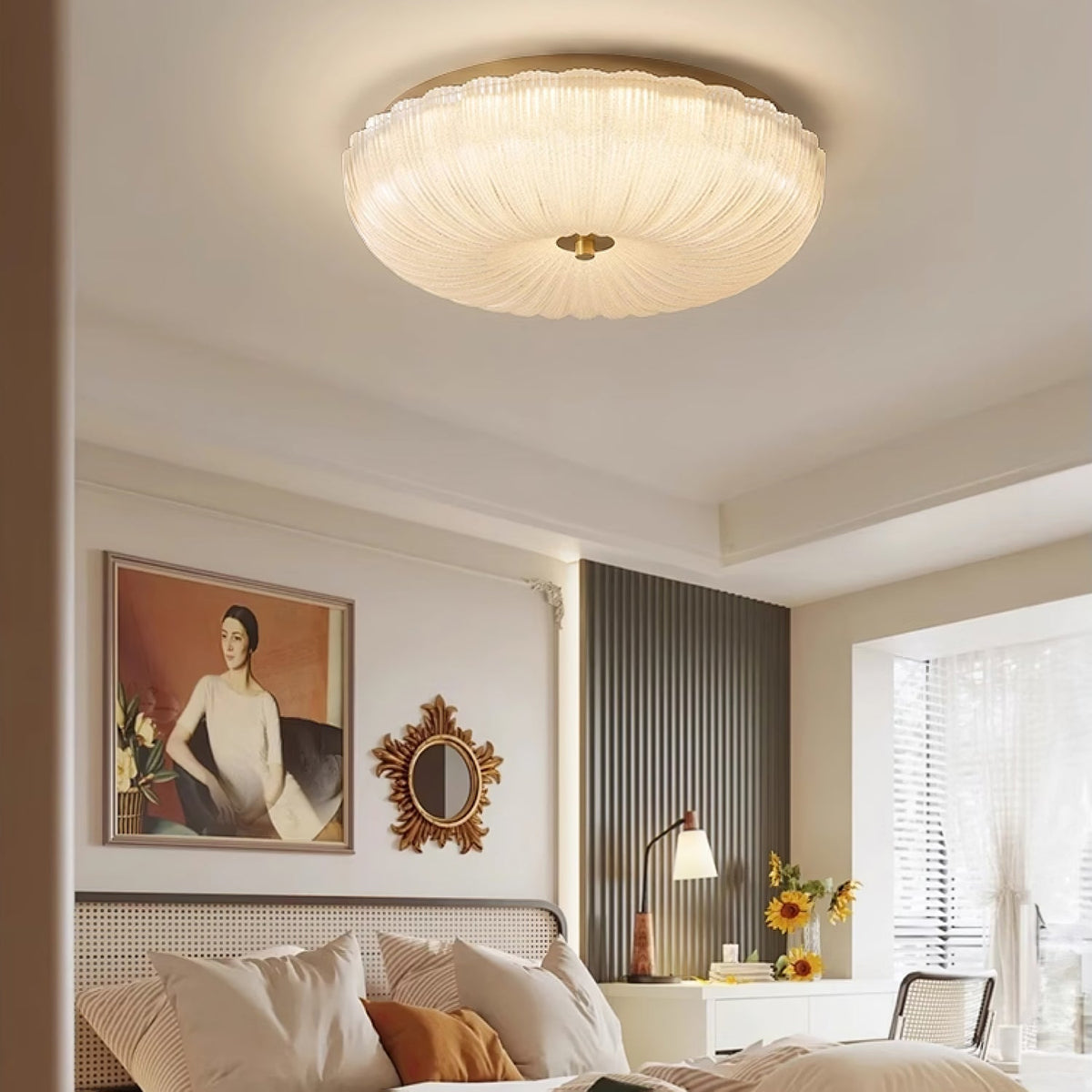 Halo loftslampe med bølget glas