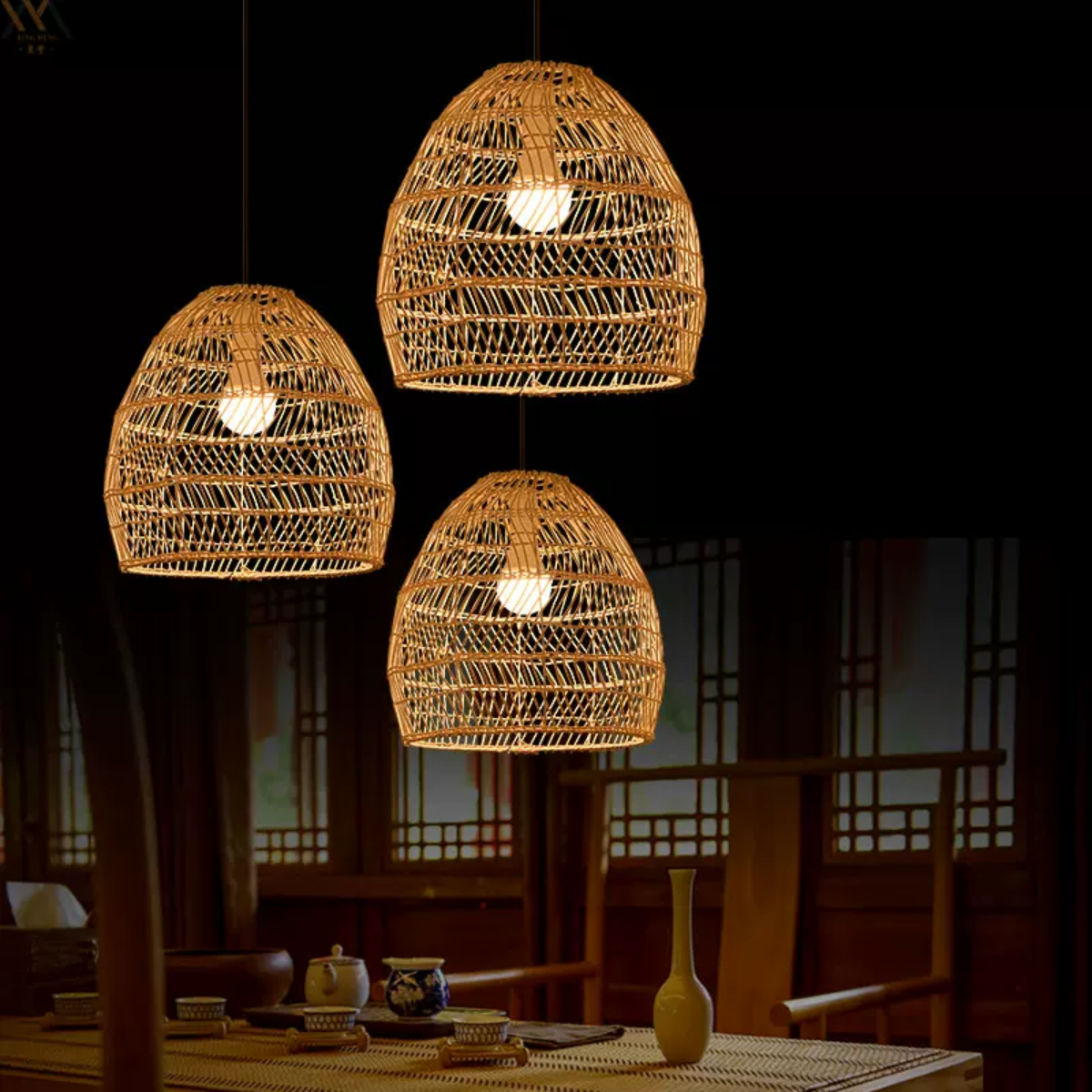 Muto Design -retrotyylinen LED-riippuvalaisin, musta/puu, puu, makuuhuoneeseen/olohuoneeseen/työhuoneeseen/aulaan