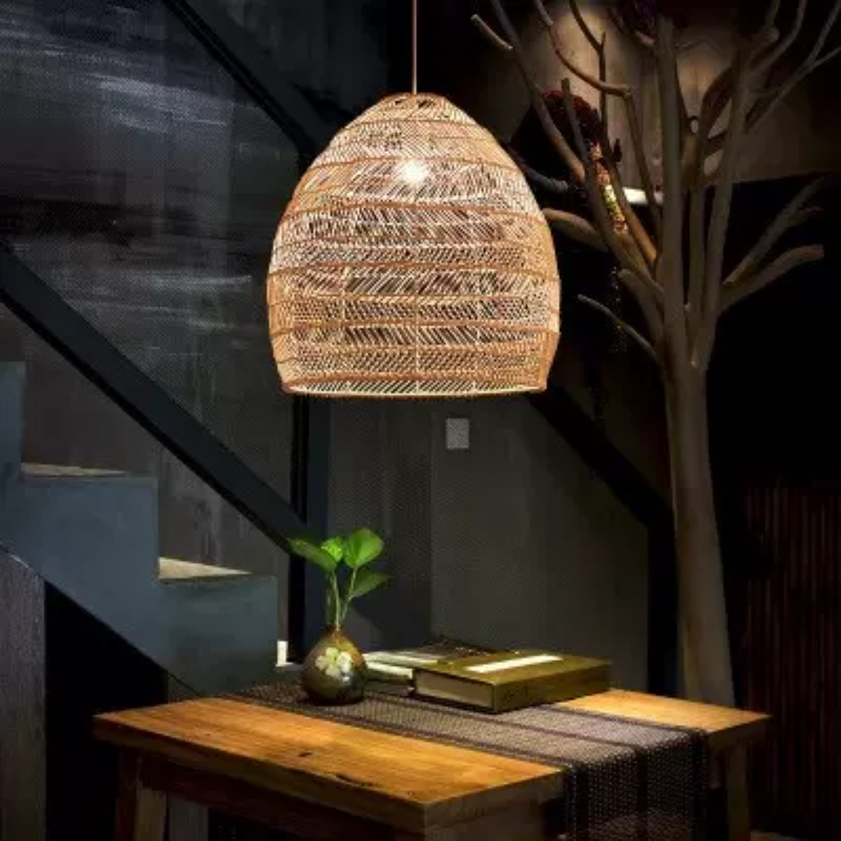 Muto Design -retrotyylinen LED-riippuvalaisin, musta/puu, puu, makuuhuoneeseen/olohuoneeseen/työhuoneeseen/aulaan