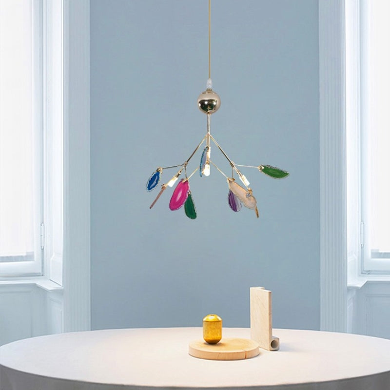 Candeeiro de teto Aria criativo em ágata colorida, para quarto/sala de estar