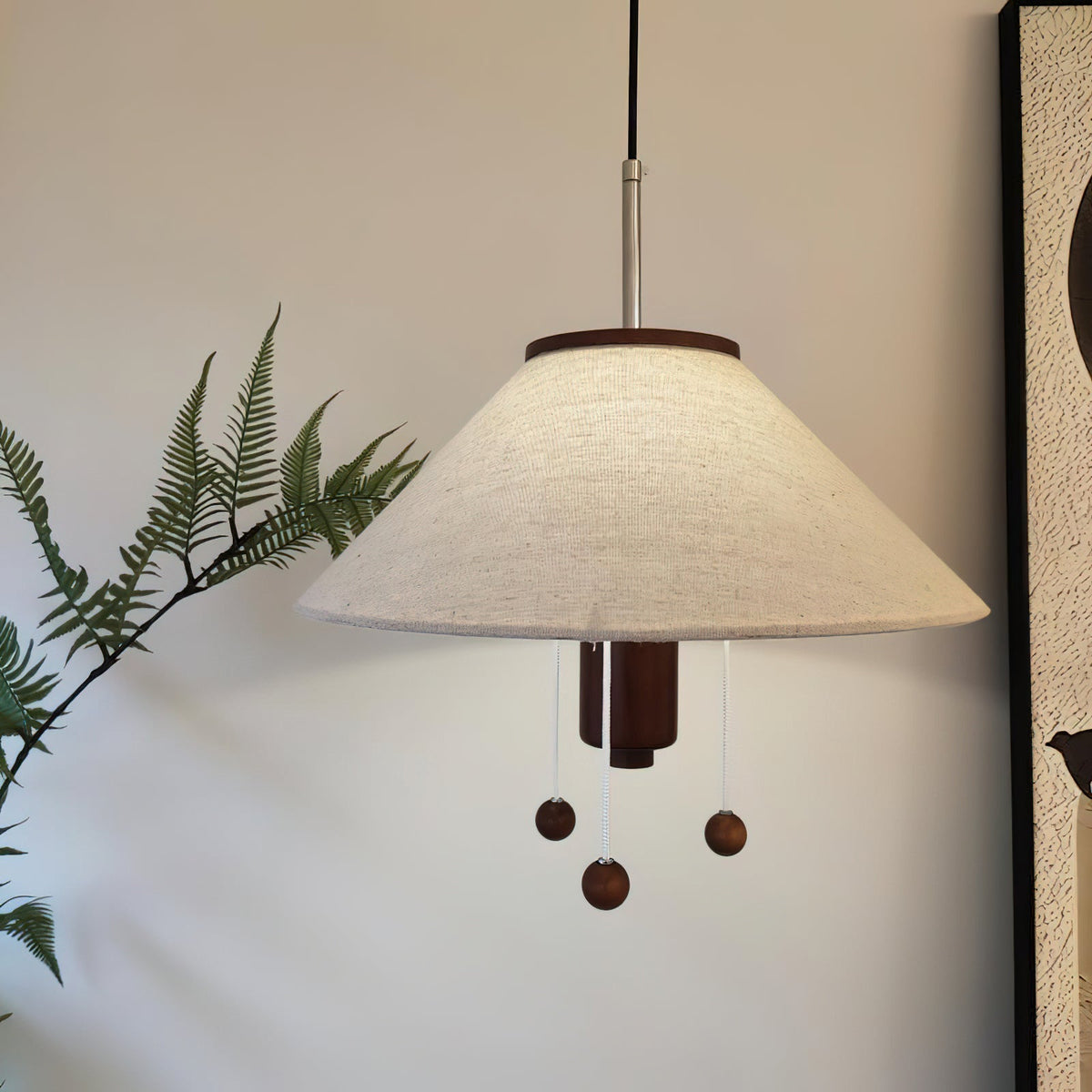 Candeeiro suspenso Zathee Nordic Art Classic em madeira e tecido