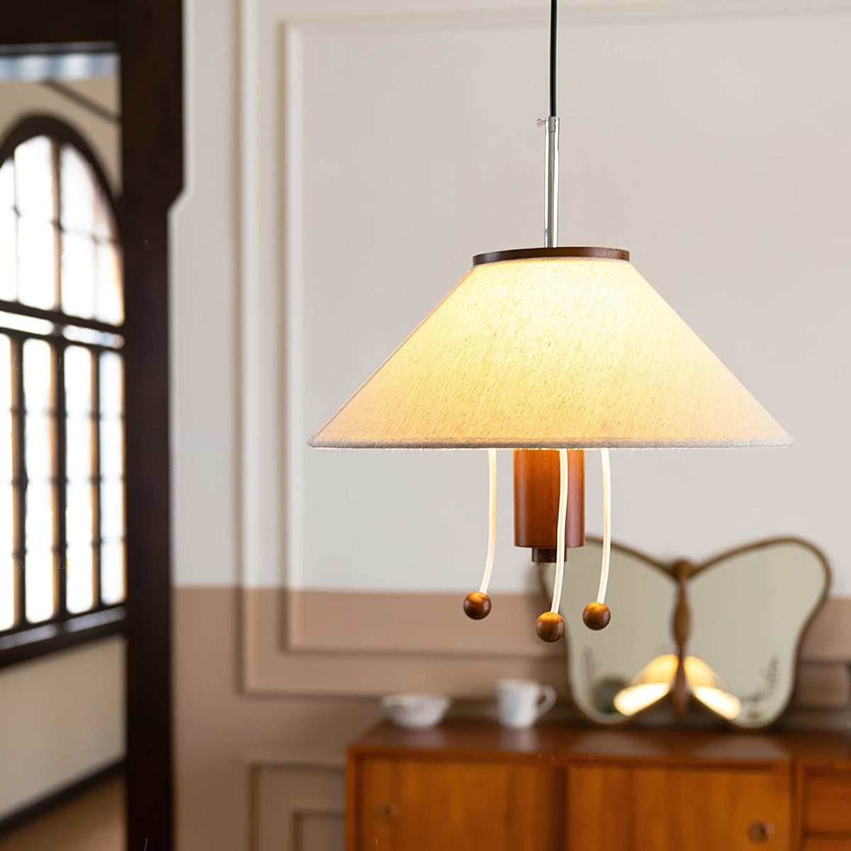Candeeiro suspenso Zathee Nordic Art Classic em madeira e tecido