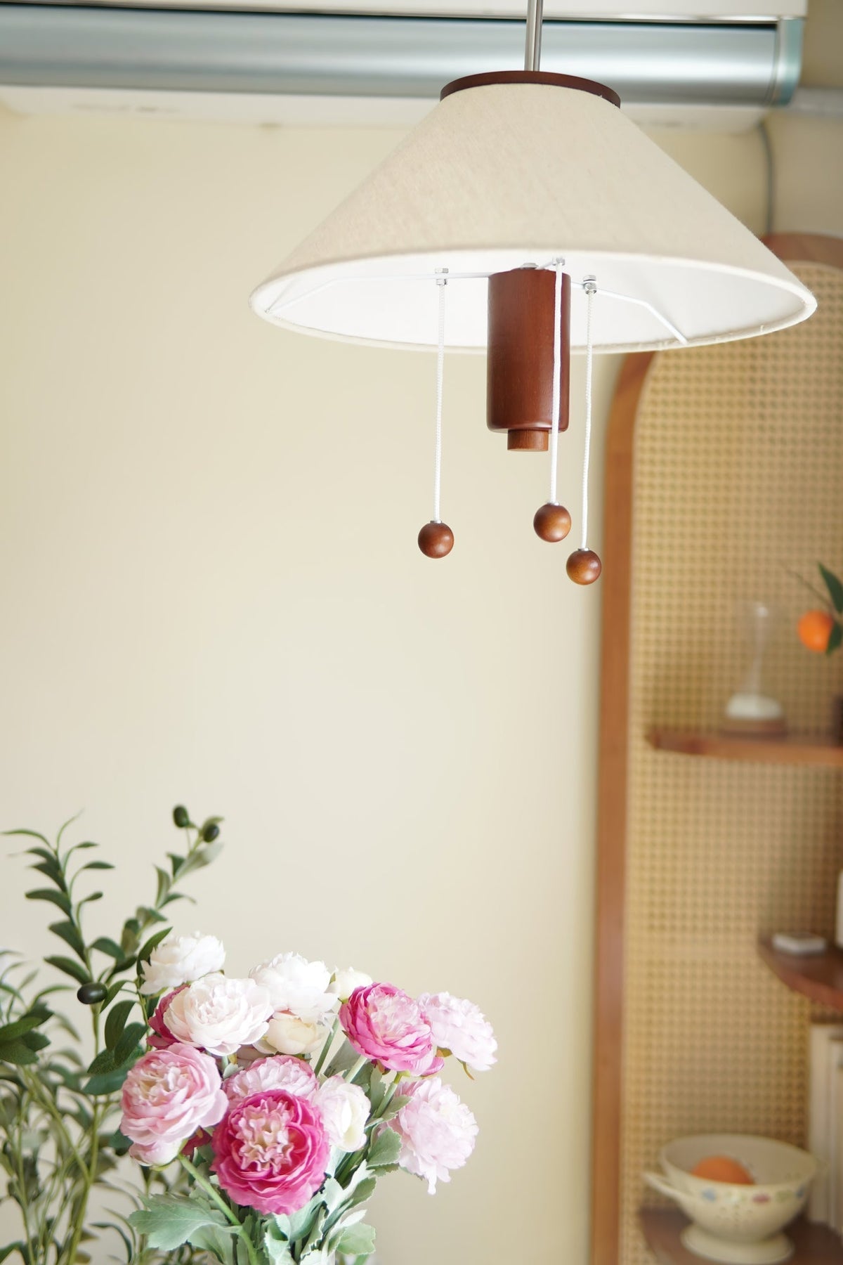 Candeeiro suspenso Zathee Nordic Art Classic em madeira e tecido