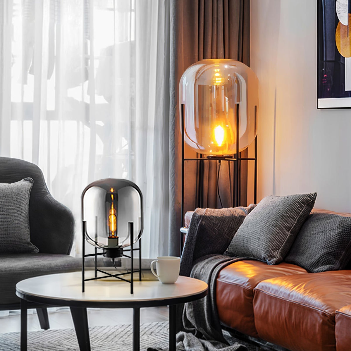 Liorivelia industriel gulvlampe i glas