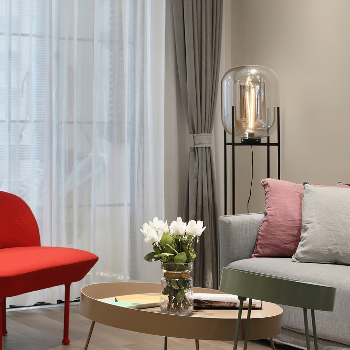 Liorivelia industriel gulvlampe i glas
