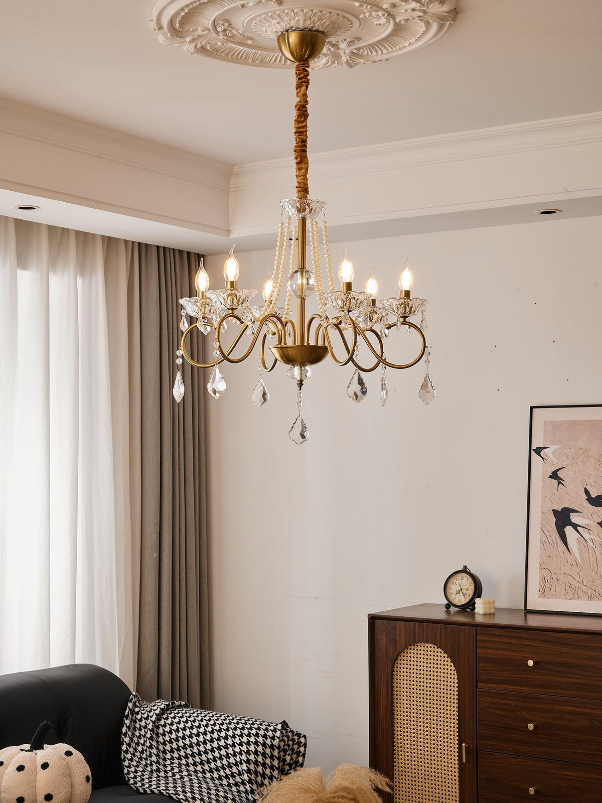 Candelabro Velaeyra pós-moderno de luxo em cristal com pérolas