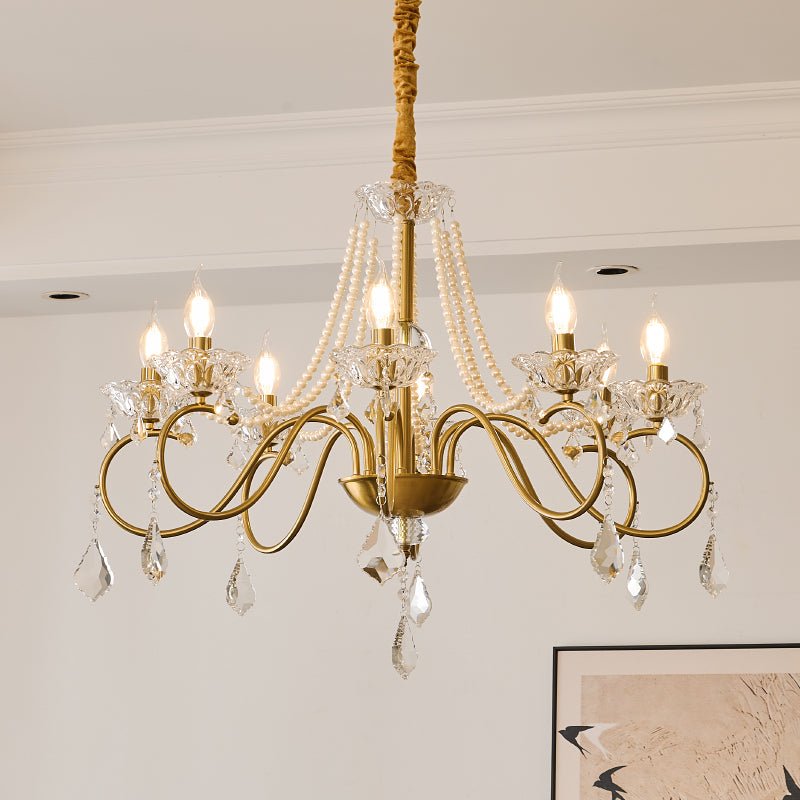 Candelabro Velaeyra pós-moderno de luxo em cristal com pérolas