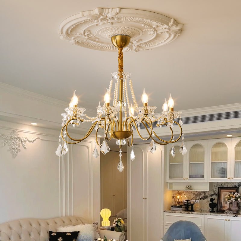Candelabro Velaeyra pós-moderno de luxo em cristal com pérolas