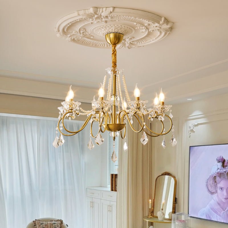 Candelabro Velaeyra pós-moderno de luxo em cristal com pérolas
